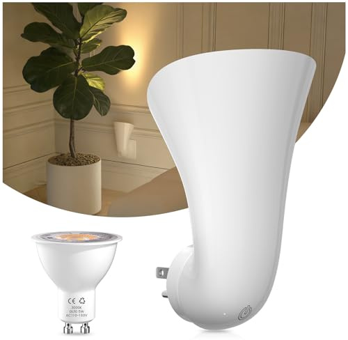 Lustaled Touch Control GU10 Plug In Spotlight Uplights Indoor, 360° Rotatable LED Night Lamp 3000K Warm White, Non-dimmable Wall Lamp/Beside Lamp for Accent Lighting, Behind TVs, Cabinets, Dark Corner