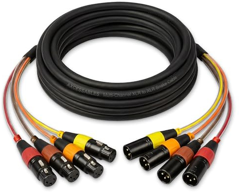 AxcessAbles 3 FT 4 Channel XLR Snake Cable, Color Coded Metal Connectors, XLR Male to XLR Female, 26AWG Oxygen Free Copper, for Live Recording Studios (1 Pack, 3 FT)