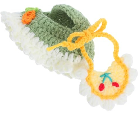 Outanaya Chapeau Tissé Mini Bavoir Assorti en Tissu Lavable Costume de Déguisement Créatif pour Poupées en Peluche pour Séances Photo et Habillage