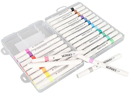 Bonbela Stylo Marqueur à Double Pointe, 24 Couleurs, Marqueurs de Peinture Acrylique Imperméables à Séchage Rapide avec Pointe en Fibre pour écrire du Papier sur Tissu, Verre, Bois
