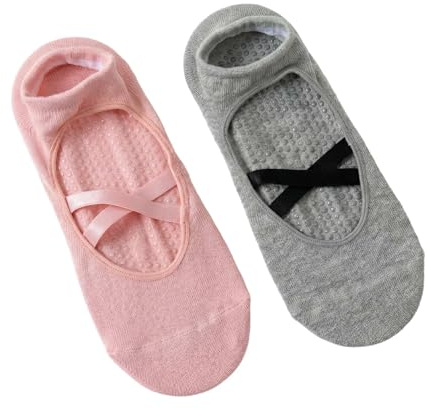 zffkz Lot de 2 paires de chaussettes de yoga antidérapantes pour femme avec semelle antidérapante et bandes élastiques - Taille unique EU 36-40 - Convient pour la barre, la danse et la maison