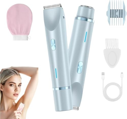 Depiladora Corporal Para Mujer, Afeitadora Eléctrica Para Mujer, Recortadora Para Zonas Íntimas Y Cejas, Resistente Al Agua IPX7, Adecuada Para Zona Del Bikini, Piernas, Axilas Y Vello (Azul)