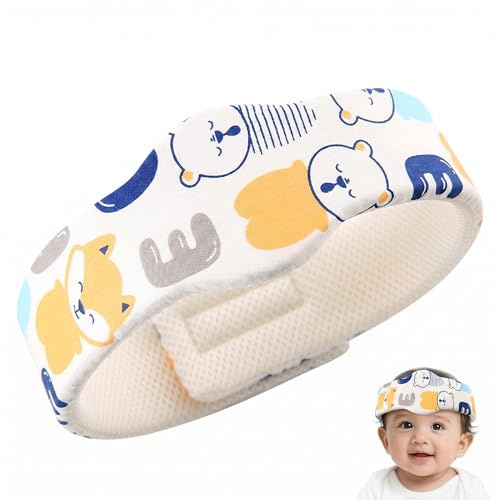 Casco Bebe para Golpes y Caídas, Protector Cabeza Bebe Ajustable y Transpirable, Chichonera de Seguridad para Gatear y Caminar, Casco Protector Bebe con Diseño de Animales, Blanco Crema