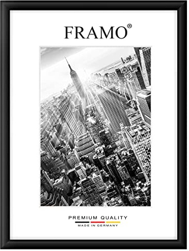 FRAMO 35mm Cornice per Immagini 50 x 42 cm | Nero Opaco | Cornice in MDF Fatta a Mano con lastra di Vetro Artificiale antiriflesso a Prova di Rottura e Robusta Parete Posteriore in MDF