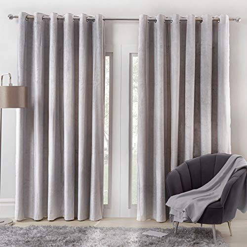 Sienna Capri Matte Velvet Eyelet Curtains Pair of Fully Lined Super Soft Panels - Silver Grey, 66 wide x 72 drop