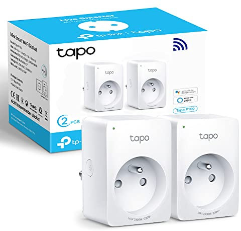 Tapo Prise Connectée WiFi, Prise Intelligente compatible avec Alexa et Google Home, 10A Type E, Contrôler le radiateur, la cafetière, la lampe à distance, aucun hub requis, Tapo P100(FR) 2 Pack