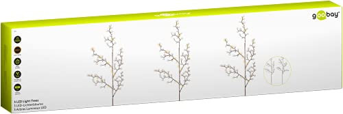 goobay 58256 Juego de 3 árboles de luz con 75 LEDs, con función de temporizador, blanco cálido (3000 K), con pilas, para uso interior y exterior, (IP44)