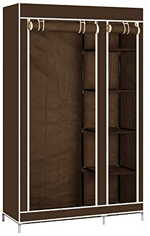 HUOLE Armadio Guardaroba Pieghevole 110 * 45 * 178cm in Marrone,Cabina Tessuto con Anta Richiudibile, 6 Scomparti,Appendiabiti,Camera da Letto Custodia de Campeggio