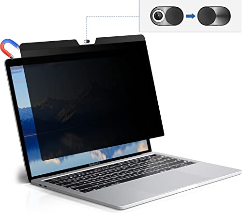 IPROKKO Magnetic Privacy Screen Filter for MacBook Pro 13 Inch (2016-2022, M1, M2) and MacBook Air 13 (2018-2020, M1), Removable Laptop Privacy Filter with Camera Cover Slide, Anti Glare Blue Light