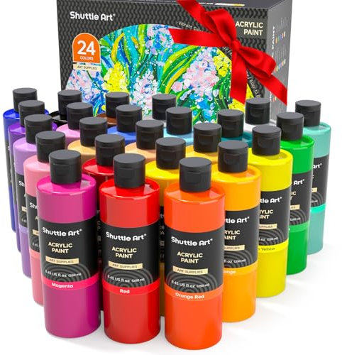 Shuttle Art Acrylic Paint Set, 24 Colours Acrylic Paints (250ml/8.45oz), Rich Pigmented, Bulk Painting Supplies for Artists, Beginners and Kids on Canvas, Wood, Ceramic