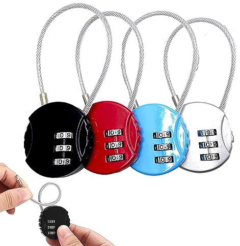 Cadenas Code,4 Pcs Cadenas Code à 3 Chiffres,Cadenas à Combinaison,Cadenas Câble à Code pour Vélo,Sac de Voyage Casier ou Sac à Dos
