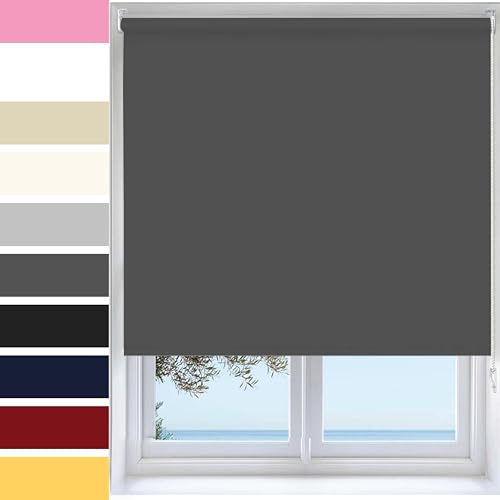 Ev Dekor Roller Blinds - Grey 60 Width 165 cm Drop, Thermal Blackout Roller Blind Trimmable Insulated UV Protection Child Safe Easy Fit Home Office Window Blinds
