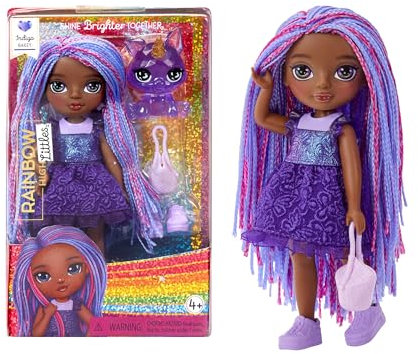Rainbow High Littles - Indigo Bailey - Muñeca de Moda Pequeña y Articulable - Muñeca Morada de 14 cm con Bolso y Zorro Mágico de Mascota - Adecuada para Niños y Coleccionistas