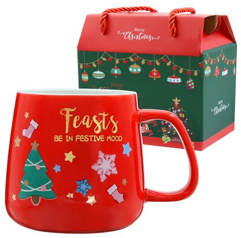 LIHAO Weihnachtstasse Keramik Kaffeebecher Weihnachten Tasse mit Geschenkbox Winter Kaffeepott Henkeltassen Weihnachtsbaum Schneeflocken Becher Geschenkset