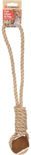 Flamingo Jouet Chien – Kush Corde à Tirer Twist avec Balle Brun – 46×7,5×6,4 cm – Chanvre & Caoutchouc – Poignée – Soin Dentaire