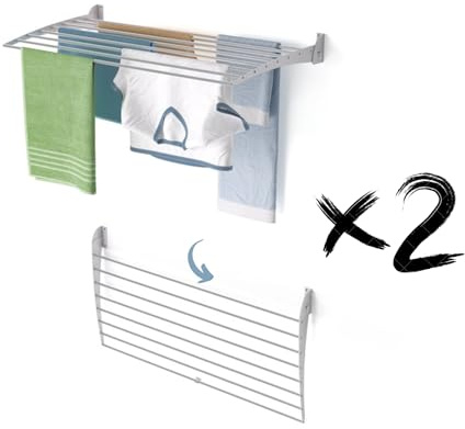 foxydry Fold Wäscheständer zur Wandmontage, vertikal, zusammenklappbar, für Innen und Außen, aus Aluminium und Stahl, 102 x 50 x 50 cm (Grau – Verschluss nach unten, 2 x Fold 100)