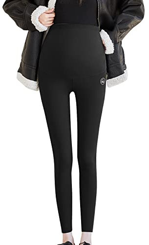 Damen-Leggings, hohe Taille, weiche Yogahose, Übergröße, Samt, dick, Mutterschaftskleidung, Bauchhose, neunte Hose, Lederhose, schwangere Leggings, Baumwoll-Leggings für Damen, hohe Taille, Schwarz ,