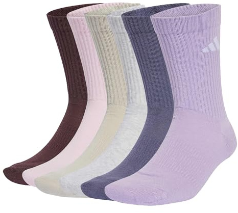adidas Unisex - Adulto CUSHIONED CREW SOCKS 6 PAIR PACK, Aurora Ruby/Preloved Violet/Powder Plum/Light Grey Heather, 10.5-12.5