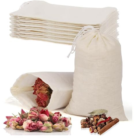 Spice Bags for Cooking 24 Reusable Muslin Bags for Spices, Tea, Coffee & Pho Soup - 5.9x3.9in Cotton Muslin