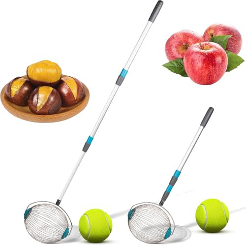 Nut Gatherer with Telescopic Rod, 150cm Adjustable Automatic Fruit Collector with Handle, Stainless Steel Rolling Mesh Storage Ball for Nuts, Golf Balls, Tennis, Walnut, Chestnuts