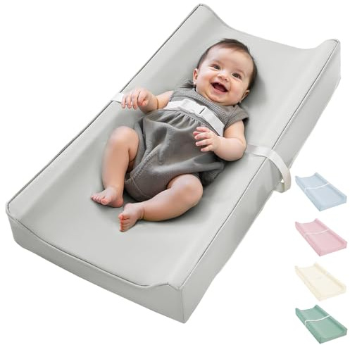 Vegan Leather Waterproof Baby Changing Pad - Wipeable, Extra Thick & Portable & Non-Slip Diaper Mat for Dresser, Crib, Travel | Soft & Safe (Gray)