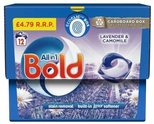Bold All in 1 Lavender & Camomile Laundry Pods, 12 Washes, with Built-in Fabric Softener