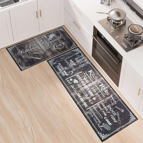7VSTOHS Juego de Alfombras de Cocina Antideslizantes de 2 Piezas, Tapete Cocina Antideslizante Resistente al Aceite, Adecuado para Cocina, Baño, Sala de Estar, 43x75 + 43x120 cm