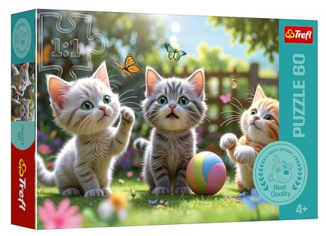 Trefl - The Treflik Family, Trois Chatons - Puzzle de 60 pièces - Puzzles colorés avec des Chatons, Divertissement, Amusement pour Les Enfants de 4 Ans et Plus