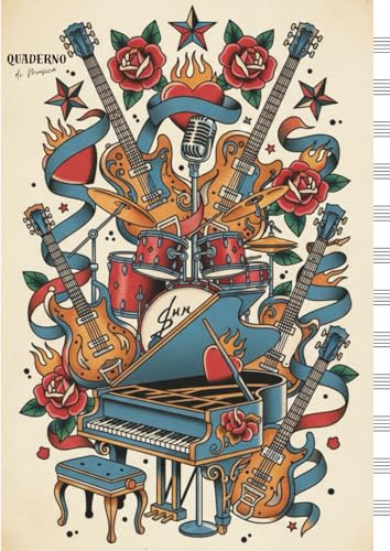 Quaderno Pentagrammato Musica – Taccuino per Spartiti Musicali con 12 Pentagrammi a Pagina, 110 Pagine Numerate con Indice – Copertina Old School ... 110 pagine numerate e indice – 12 pentagrammi