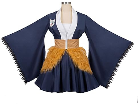 Satdflie japonés Anime Demon Slayer Cosplay Disfraz Kimono Outfits Uniforme Conjunto para las mujeres Niñas Vestido de criada de fiesta de Halloween, Hashibira Inosuke, S