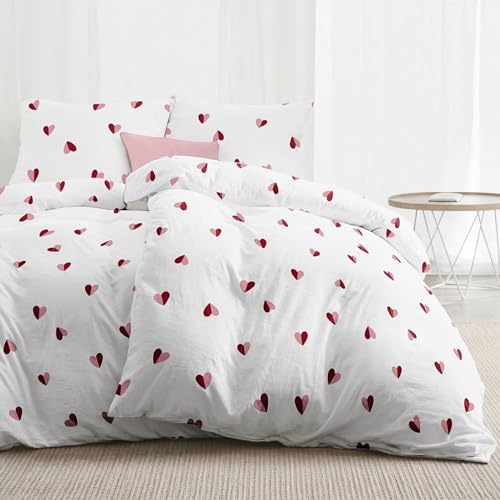 Dreamzie Copripiumino da 4 Pezzi – Copripiumino Singolo 135x200cm (x2), Federe 80x80cm (x2) – Fantasia Cuori Rossi/Rosa