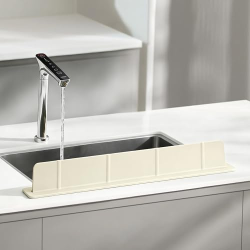 Volminex Paraspruzzi in Silicone 52x4,5x7cm per Lavello da Cucina e Bagno, Paraschizzi con Ventose Potenti, Protezione dai Bordi del Lavandino per Parete Anteriore/Posteriore (Bianco Sporco)