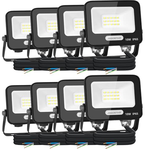 Aigostar Faretto LED da Esterno 10W 825LM: Faretti LED Esterno Impermeabile IP65-6500K Bianca per Giardino Cortile Garage Pareti. 8 Pezzi