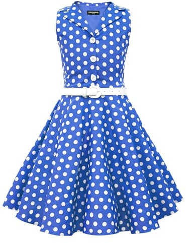 BlackButterfly Girls Holly Polka Dot Dress | Circle Skirt, Sleeveless, Collared Neckline, Buttoned Front, Fully Lined, Removable Belt, Twirl-Ready Volume, Ages 3-14