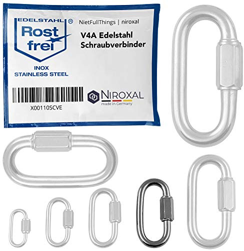 Skruvkarbin i Rostfritt Stål A4 – Kedjekoppling med Skruvlås – Ø 6 mm – Brottlast 1.200 kg – 10 Pack – För Kedjor, Rep och Utomhusbruk