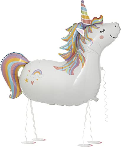 Betallic 18107-P Folienballon Einhorn mit Leine, Mehrfarbig, Ballon, 1 Stück, 14.5 x 18.5 x 0.25 cm, Kinder, Unisex-Kinder
