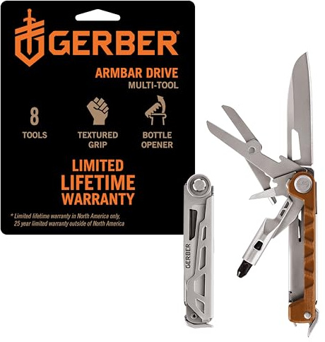 Gerber Gear Armbar Drive EDC Multitool 8-in-1 Pocket Knife with Pocket Screwdriver, 2.5 Blade, Orange