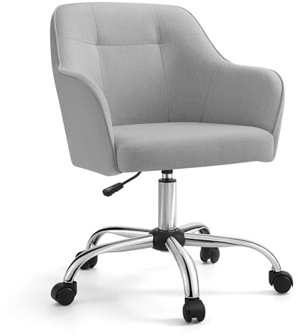SONGMICS Chaise de Bureau, Fauteuil Ergonomique, Siège Pivotant, Réglable en Hauteur, Capacité 110 kg, Cadre en Acier, Tissu en Coton-Lin Respirant, pour Bureau, Chambre, Gris Clair OBG019G02