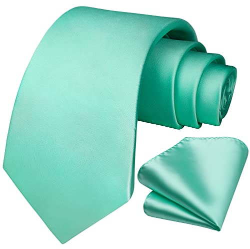 HISDERN Tie and Pocket Square Set, Plain Ties Handkerchief Wedding Party Classic Tie and Pocket Square set for Men Business Necktie Hankie Gifts Men,Mint