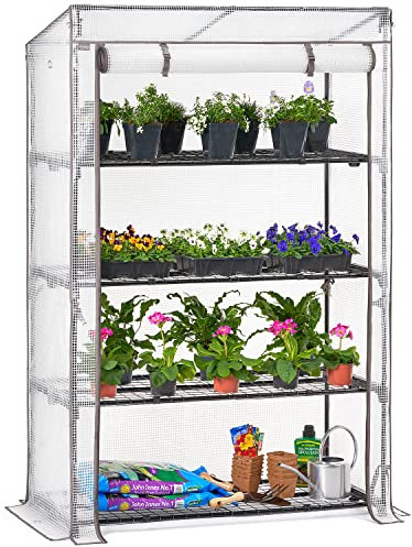 Christow 4 Tier Greenhouse Large Growhouse Reinforced PE Cover Outdoor Garden (H170cm x W120cm x D50cm)