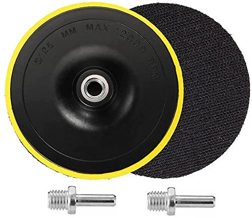 SI FANG 2 Pack 125mm Hook and Loop Backing Pads with M14 Thread Drill Adapter, 5 Inch Sanding Disc Backer Plate Car Polishing Pad for Angle Grinder Buffer Orbital Sander Polisher, 12000RPM