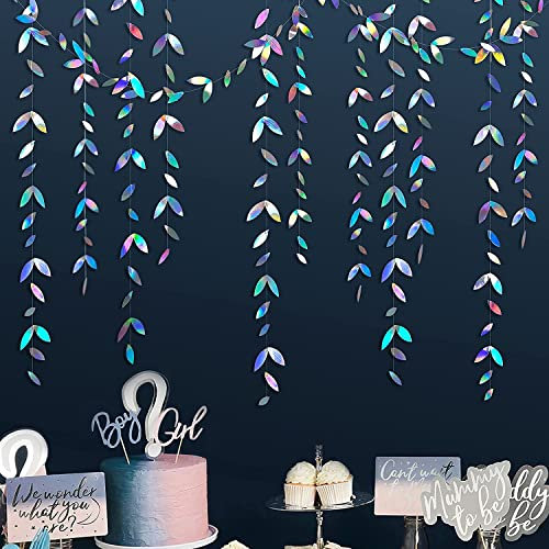 52Ft Schillernde Blattgirlande Holografisches Papier Bunte Hängende Blätter Streamer Wimpelkette Banner für Geburtstag Babyparty Hochzeit Brautparty Bachelorette Urlaub Party Dekorationszubehör