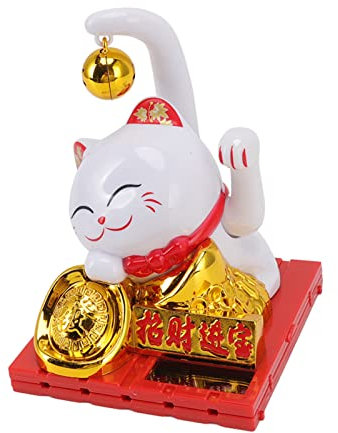 Luqeeg Gato de la Suerte con Energía Solar, Gato Grande de la Buena Suerte, Gato de la Suerte con Brazo Ondulante para Decoración de la Tienda
