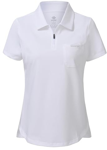 MoFiz Womens Short Sleeve Polo Shirts Premium Cotton Golf Work Top 1/4 Zip | Breathable, Skin-friendly, Lady-fit, Golf Shirts, Tennis, Horse Riding, Office, Sports, Work or Daily Casual Wear.