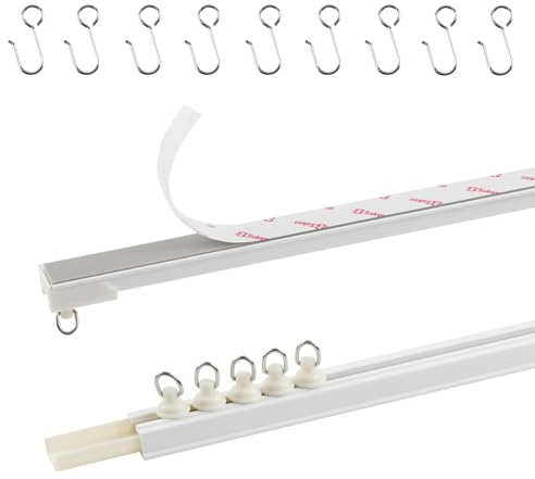 TYRON Adhesive Curtain Track Ceiling or Wall Mount(128/ 10.7 FT), Ceiling Track Room Divider, Self Adhesive Curtains Rod No Drill, Screws or Tools, Curtain Hangers No Damage