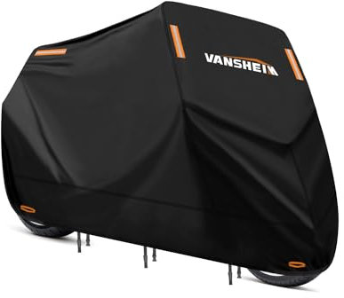 VANSHEIM Bâche de protection pour moto, extérieur, cyclomoteur, couverture, imperméable, garage, moto, intérieur, scooter, garage, couverture, résistante à l'hiver, anti-poussière, avec trou de