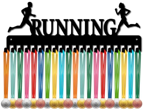 CREATCABIN Running Medal Holder Display Runner Medal Hanger Sports Rack Wall Mount Frame Decor Marathon Athlete Medal Hooks Organizer for Hanging Over 60 Medals Badges Run Medalist 15.7 x 5.9Inch