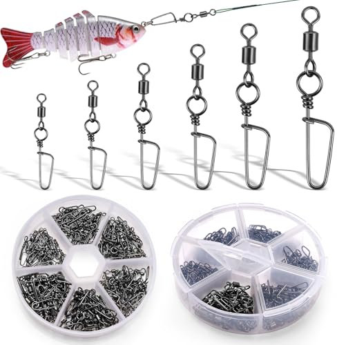 Annyswit 120 Pièces Émerillons de Pêche Haute Résistance 6# 7# 8# 10# 12# 14# Baril en Acier Inoxydable Pêche Résistant à la Corrosion Connecteur de Pêche à roulettes Matériel pour la Pêche en Mer