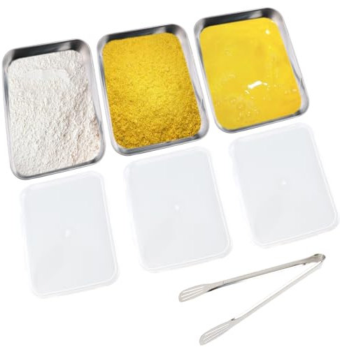 GTNCE Set di 3 Teglie per Impanatura in Acciaio Inox 25,5 x 20 x 5 cm, Vassoio Acciaio Inox Impilabili, Vassoi Multiuso, Resistenti, Facili da Pulire, Impilabili, Adatti a Forno e Frigorifero