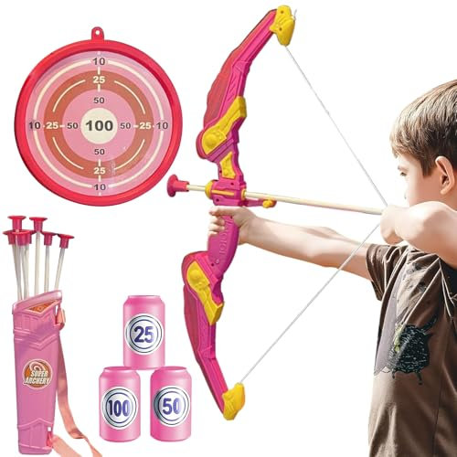 Pfeil und Bogen Set für Kinder, Bogen und Pfeil Set für Kinder, Bogenschießen Spielzeug Set Kinder mit Saugnapf Pfeile, Quivers-Ziel, Outdoor Spielzeug für Kinder Jungen und Mädchen Alter (Rosa)